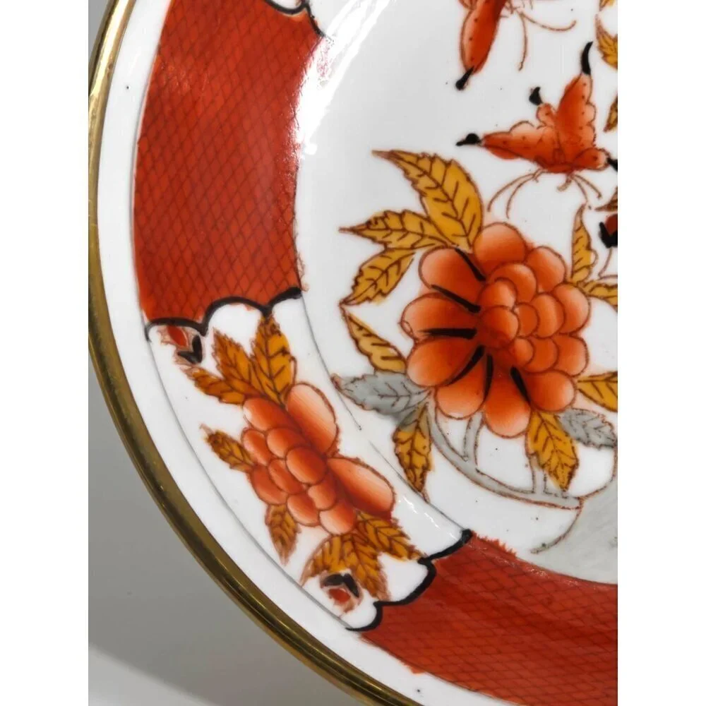 Antique Chinese Rose Medallion Porcelain Plate Gold Base Floral Butterfly Design